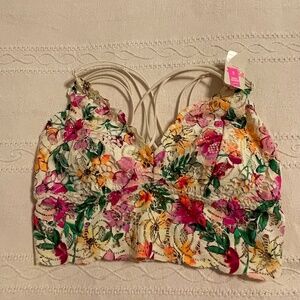 Victorias Secret Smocked Triangle Small Bralette Lace Floral Festival Indie Rave